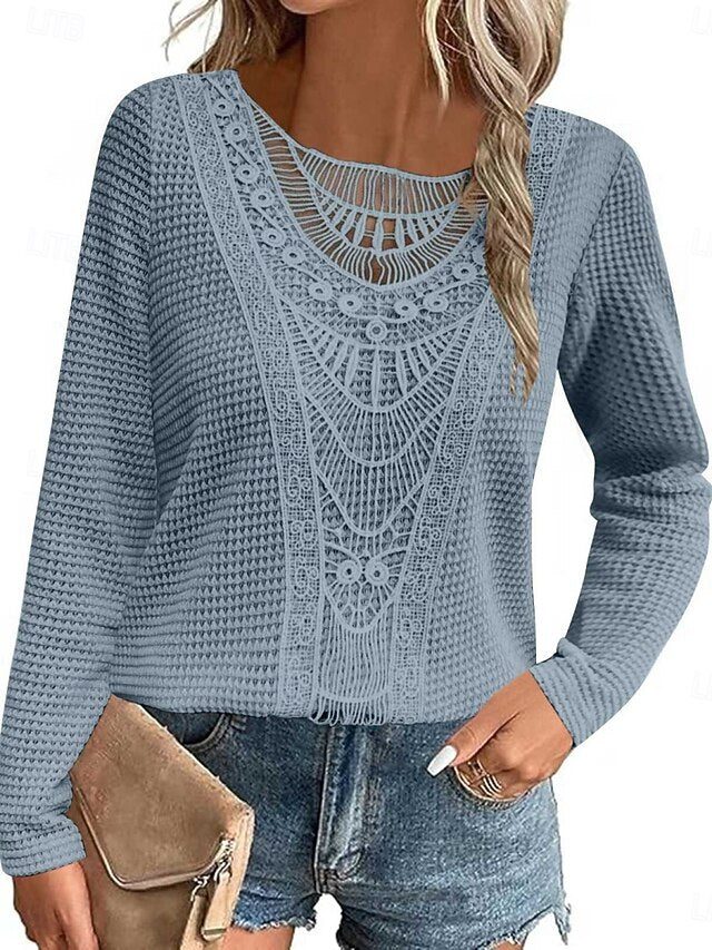 Women's Blouse Lace Patchwork Solid Color Elegant Stylish