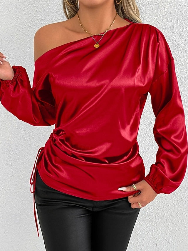 Women's Shirt Elegant Dressy Satin Top Asymmetric Solid