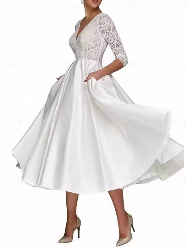 Mother the Simple Neck Tea Elegant Dress of A-Line V Bride