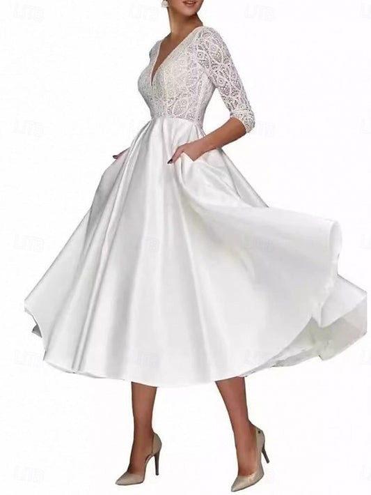 Mother the Simple Neck Tea Elegant Dress of A-Line V Bride