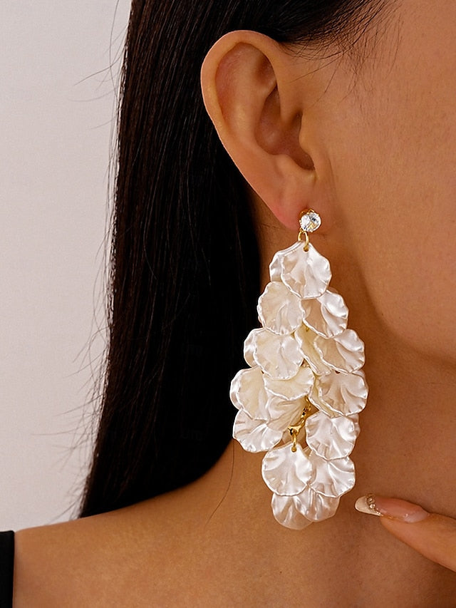 Floral Petal Earrings - Drop Layered Elegant Satin Women's