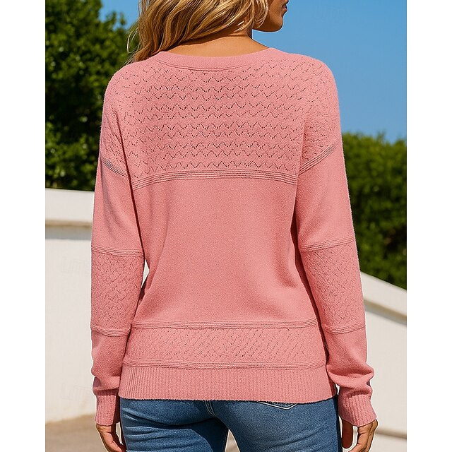 Women's Knit Shirt Pullover Sweater Hollow Long Sleeve Top