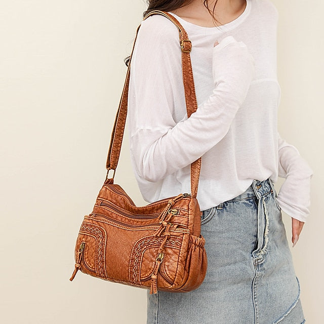 Sac bandoulière en similicuir marron vintage pour femme – Boho