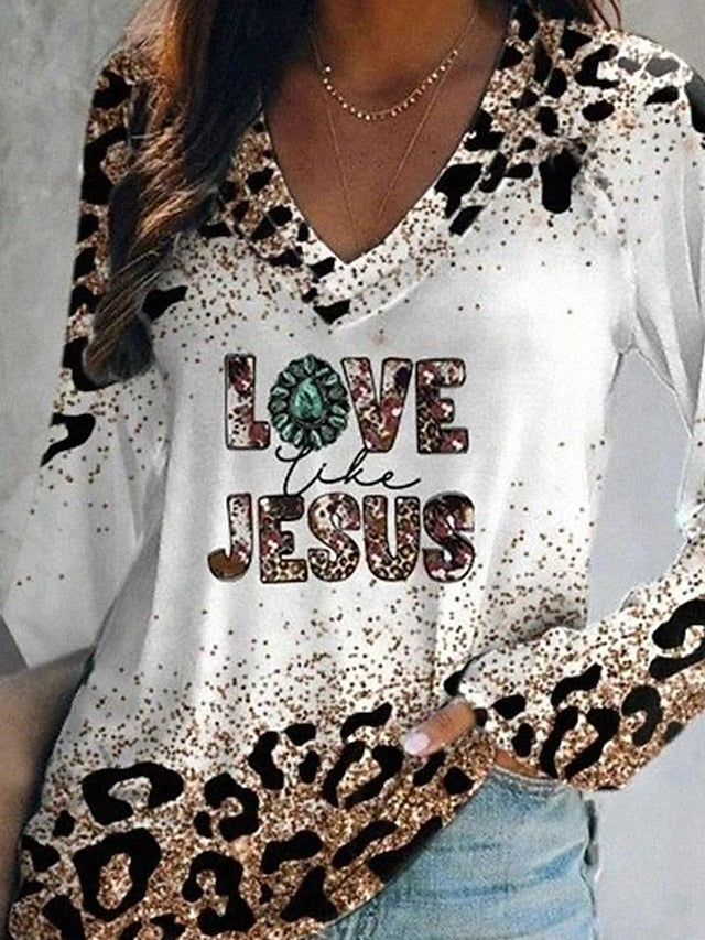 Women's T Shirt Print Graphic Leopard Vintage Stylish