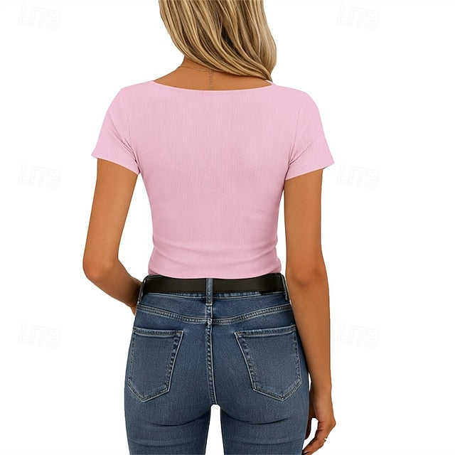 Women's T Shirt Summer Tops Lace Patchwork Plain Elegant
