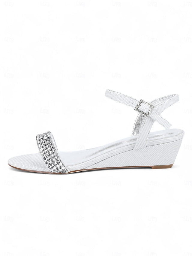 Open Women's Sandals Champagne Wedge - Toe Rhinestone