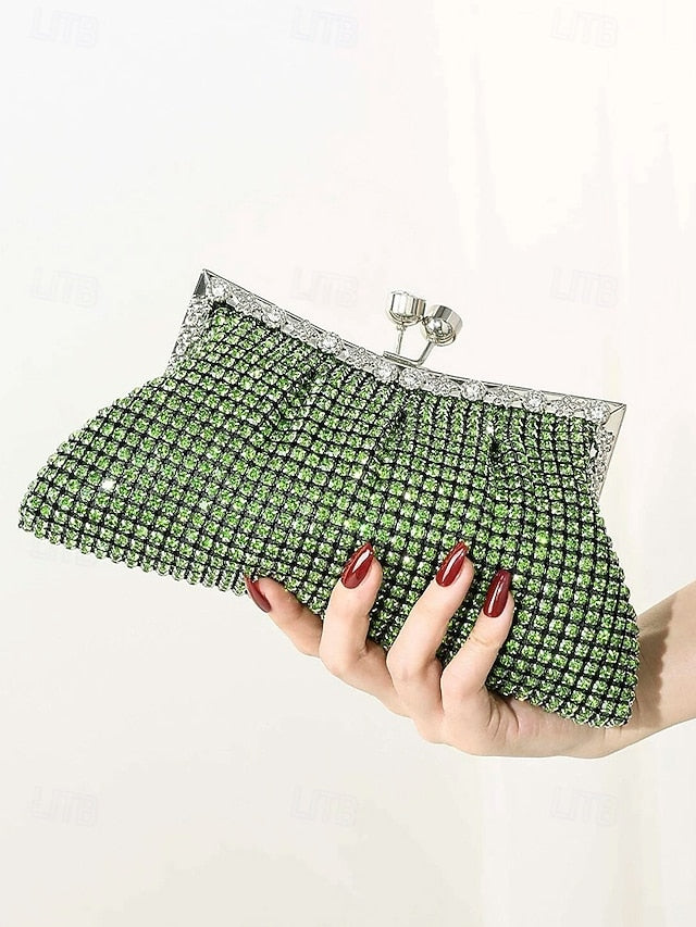Sage Women's Rhinestone Green – Clutch Purse Vintage