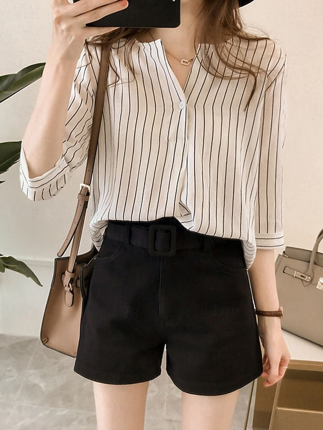 Women's Blouse Print Striped Stylish Casual 3/4 Length