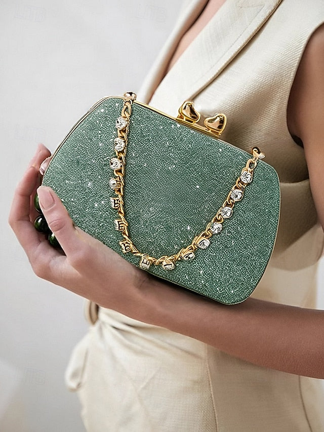 Green Evening Rhinestone Clutch Sage Women's with Glitter