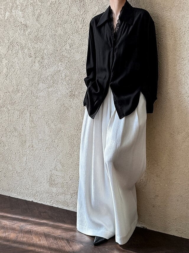 Women's Casual Shirt Button Up Shirt Blouse Lace Patchwork