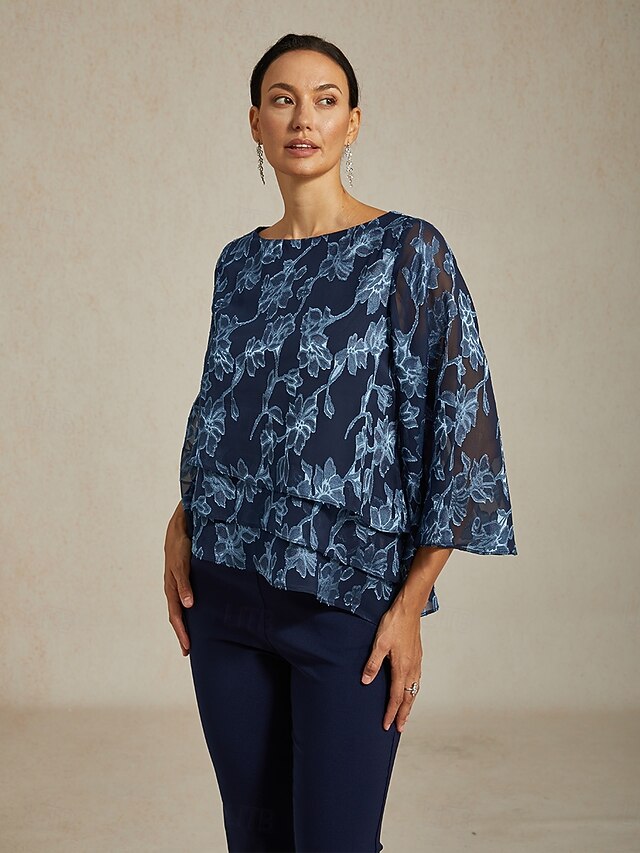 Women's Blouse Chiffon Tops Lace Floral Elegant Stylish