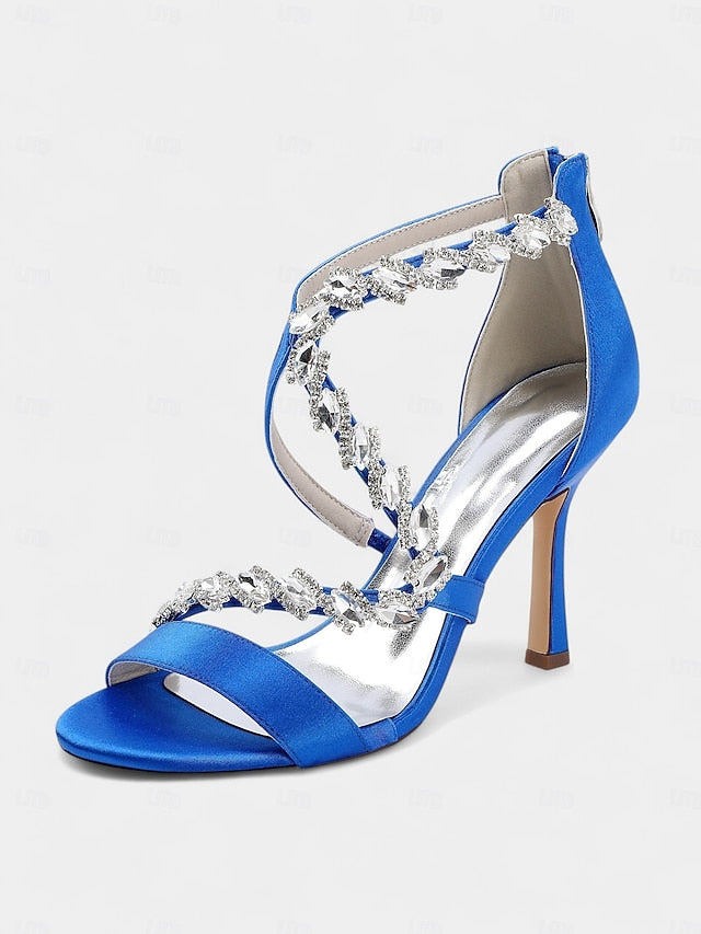 Sandals Rhinestone High Strappy Women's White - Heel