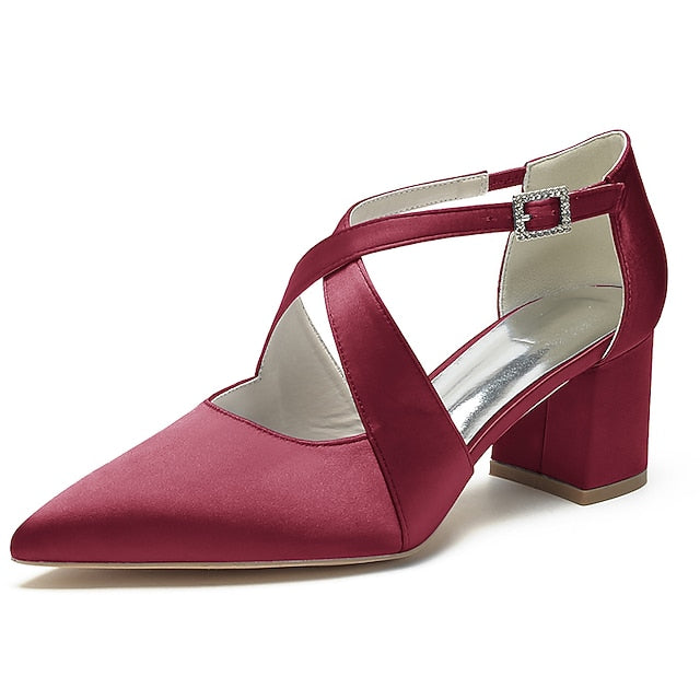 Heels Toe Satin – Pointed Women's Elegant Block White