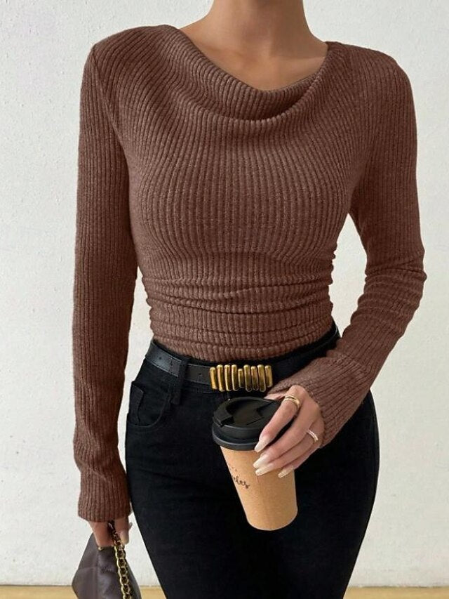 Women's Ribbed Knit Tops Tee Tunic Elegant Stylish Long