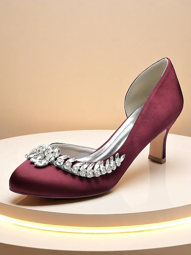 Heels Toe Satin Kitten - Heel Silver Low Women's Round