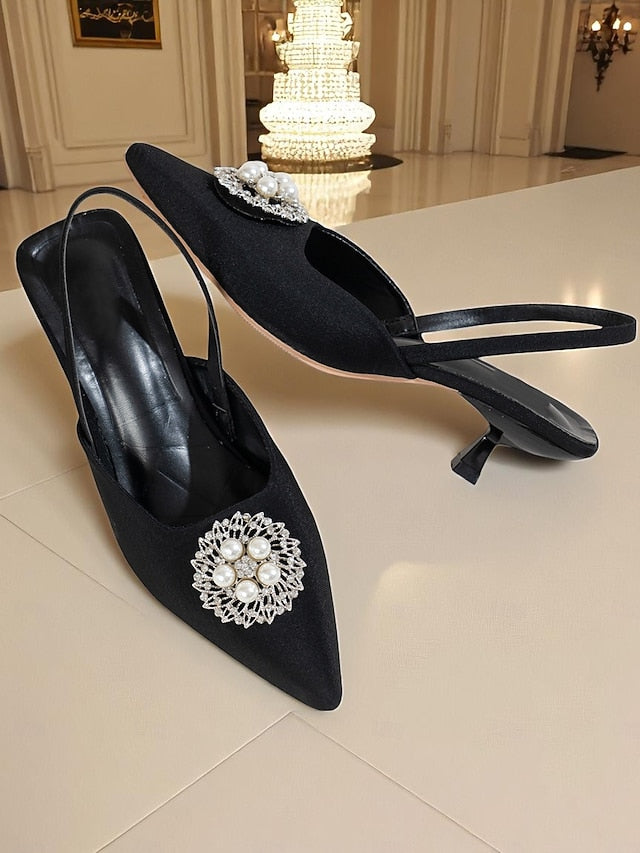 with Pumps Pearl Satin Blue Slingback Women's and