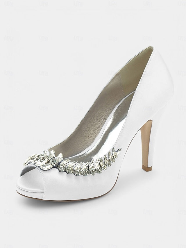 Peep-Toe with Crystal – Satin Embellishment Blue Luxury Heels