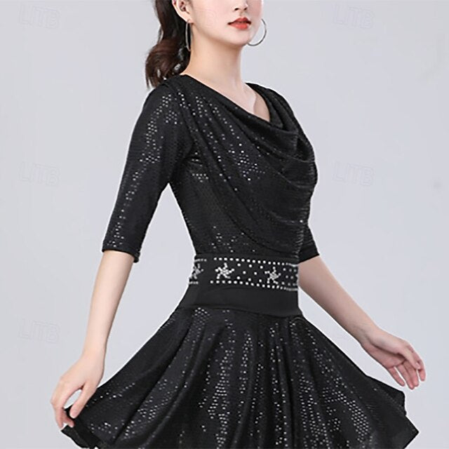 Latin Dance Top Pure Color Splicing Women's Performance