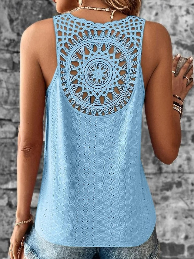 Women's Camisole Tank Top White Pink Blue Plain Cut Out