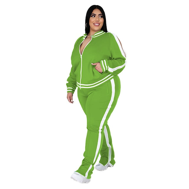 Women's Tracksuit Sweatsuit Drawstring 2 Piece Striped