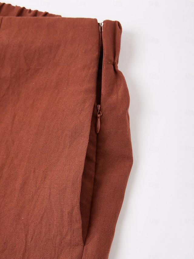 Lyocell-blend Broadcloth Solid Color Loose Long Pants