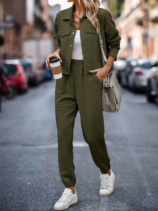 Women's Pants Sets Bolero Top Long Sleeve Shirt Collar