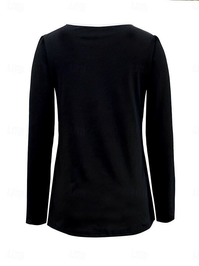 Women's T Shirt Buttons Print Tiered Solid Color Color