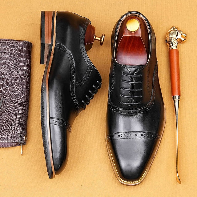 Light Shoes Wingtip Oxford Brown Men's Leather with Genuine