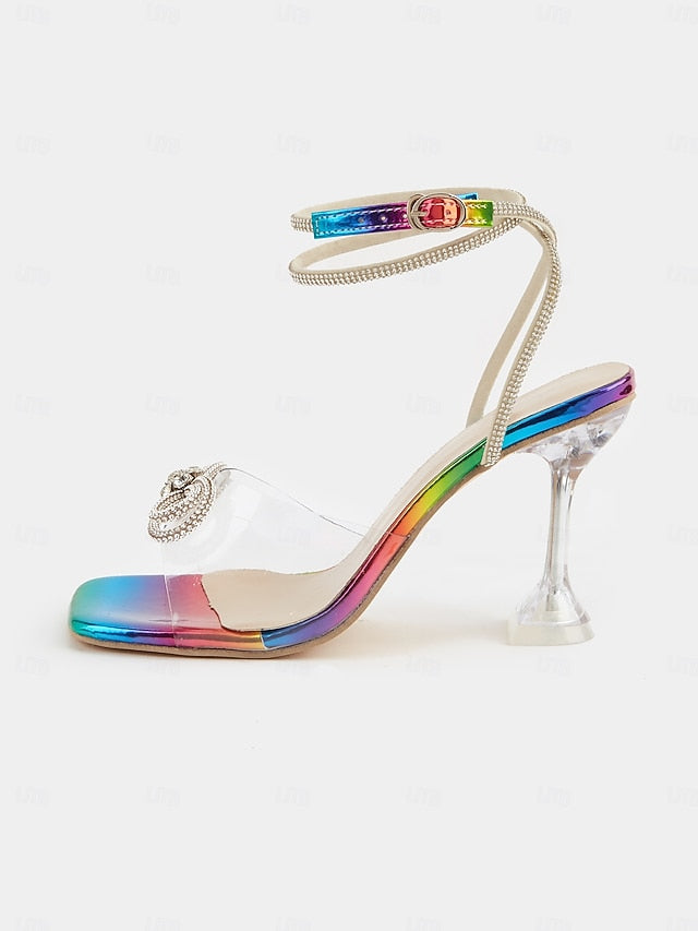 Rainbow Crystal Colorful High - Heel Bow Detail with Heels Clear