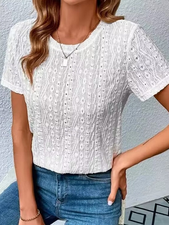 Women's Blouse Lace Tops Hollow Out Plain Daily Stylish