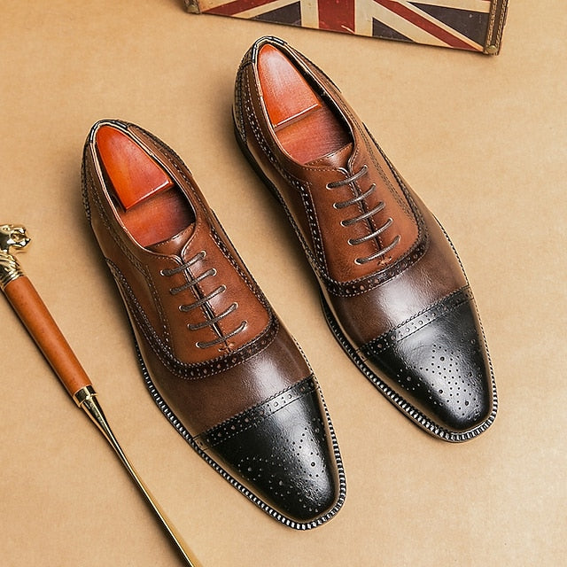 Oxford – and Leather Black Wingtip Shoes Faux Men's Brown