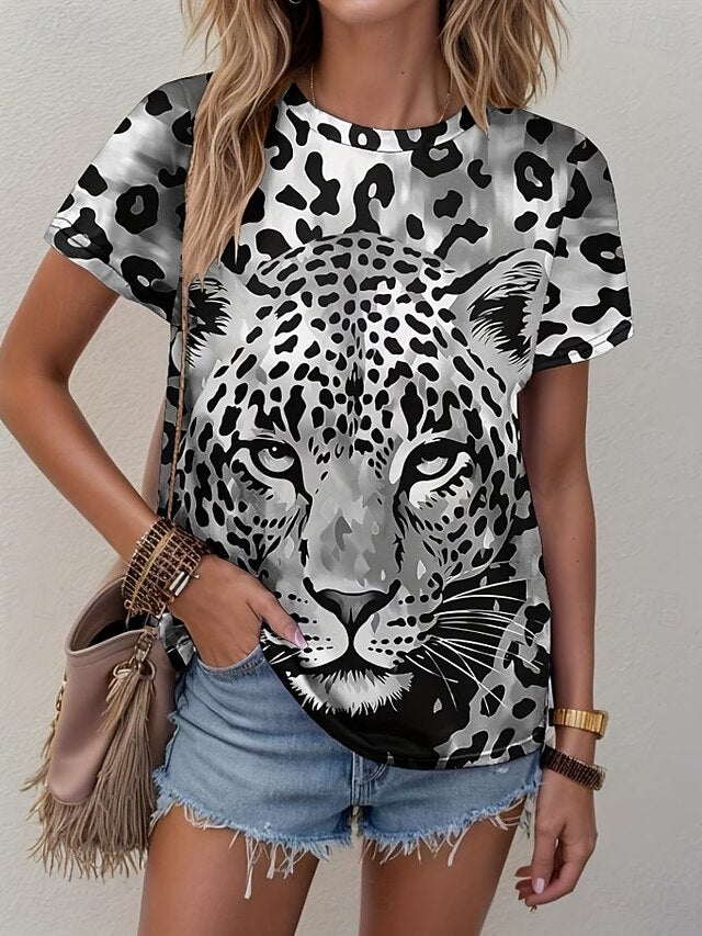 Women's T Shirt Print Graphic Animal Leopard Vintage