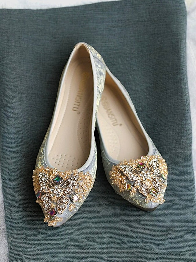 Flats Ballet with Foldable Women's Beaded Embroidered