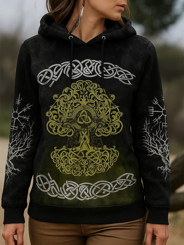 Women's Vintage Viking Pullover Hoodie Sweatshirt Floral