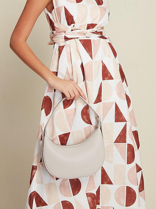 Elegant Women's Shoulder Crescent Bag Stylish - White