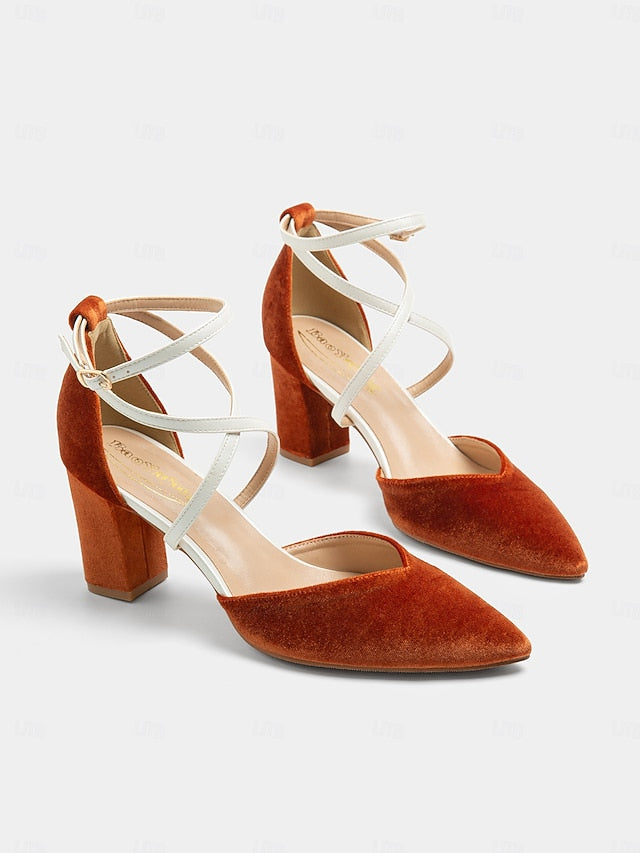 Suede Two-Tone Strap Chic - Heels Women's Elegant Ankle