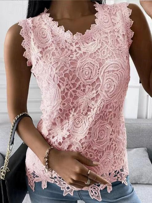 Women's Camisole Tank Top Eyelet top White Lace Shirt