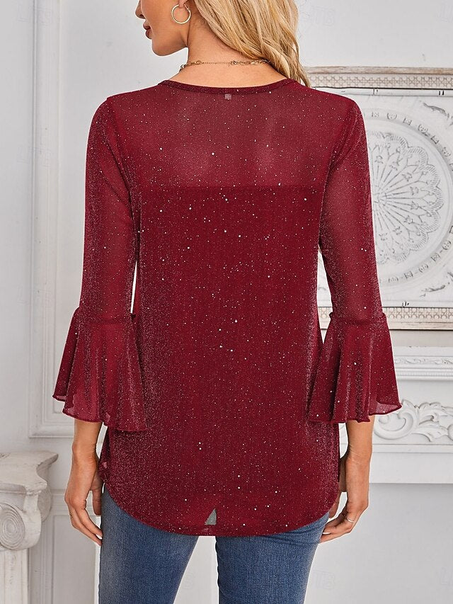 Women's Shirt Blouse Mesh Plain Stylish Classic Modern Long