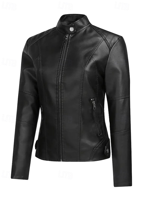 Jacket Comfortable Leather Pocket Women's Zipper Faux