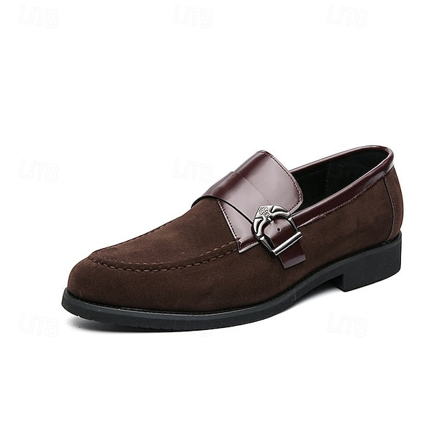 with Strap Metal Loafers Men's Patent Suede Leather and