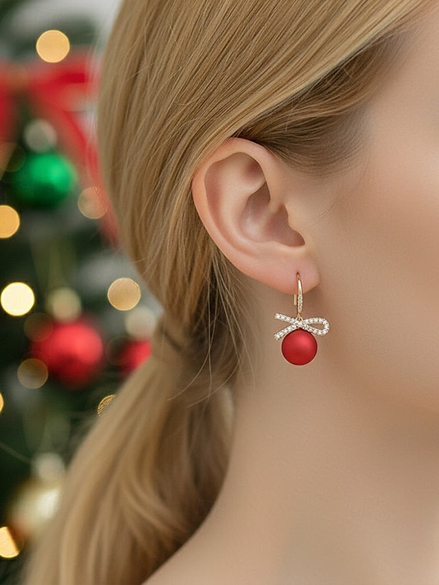 Women's Christmas Pearl with Rhinestone and Earrings Bow