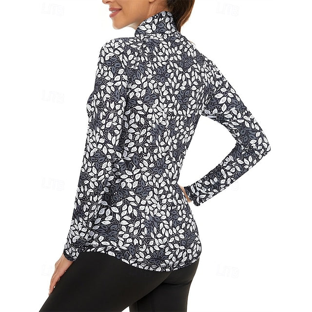 Women's Floral Golf Polo Shirt Tennis Shirt Long Sleeve