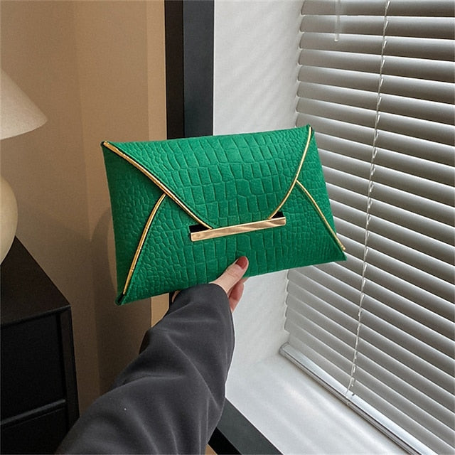 Metal Yellow Envelope Handle Women’s Clutch with Croc-Embossed