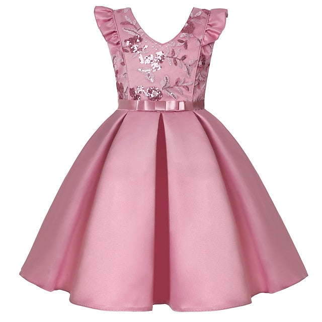 Solid Party Kids Color Formal Girls' Dress Sleeveless