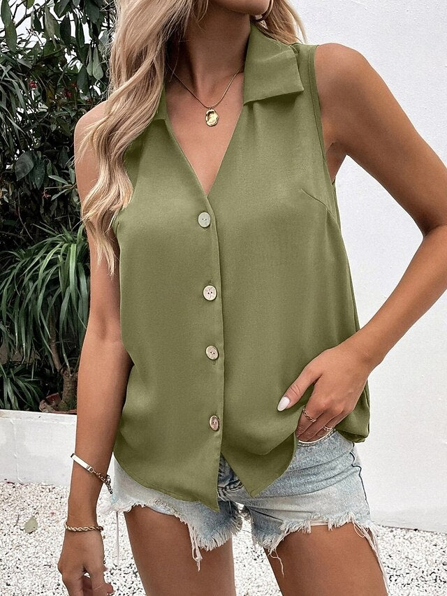 Women's Camisole Tank Top Buttons Solid Color Daily Stylish