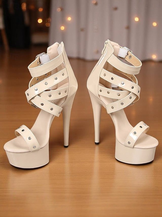 Heels Buckled Women's Platform Straps and White High with
