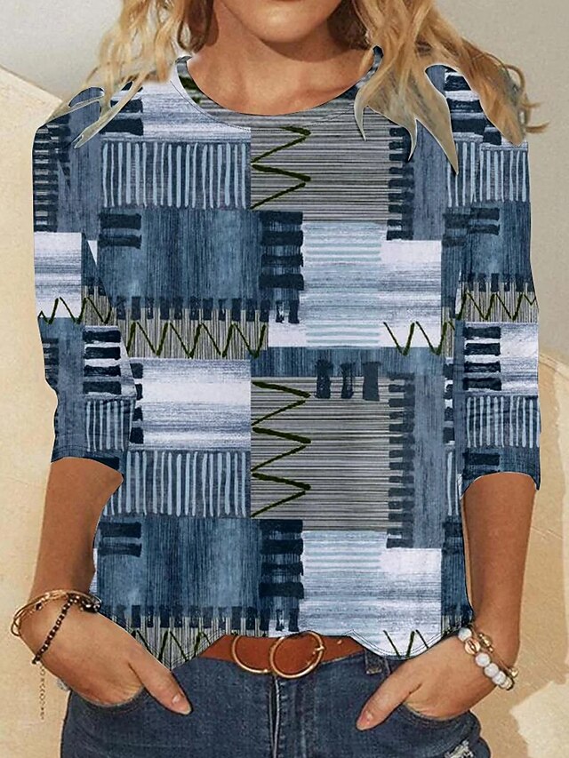 Women's T shirt Crew Neck Long Sleeve Tunic Graphic Modern