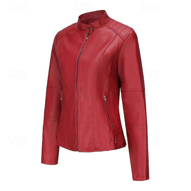 Women's Pocket Faux Jacket Comfortable Zipper Leather