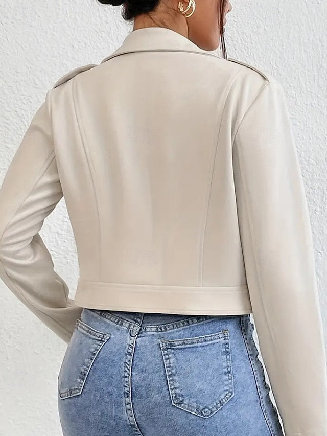 Comfortable Women's Zipper Leather Jacket Faux Pocket