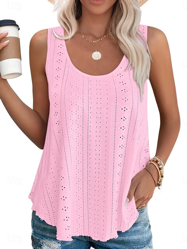 Women's Tank Top Eyelet Plain Fashion Stylish Classic